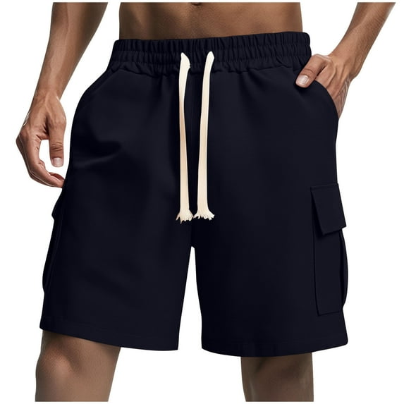 Mens Cargo Sweat Shorts Drawstring Elastic Waist Straight Leg Shorts Solid Color Casual Exercise Shorts