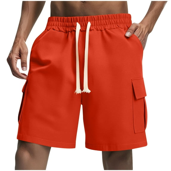 Mens Cargo Sweat Shorts Drawstring Elastic Waist Straight Leg Shorts Solid Color Casual Exercise Shorts