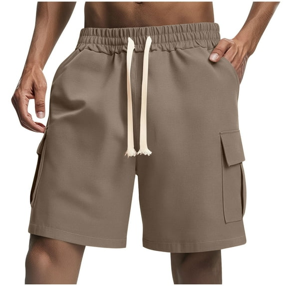 Mens Cargo Sweat Shorts Drawstring Elastic Waist Straight Leg Shorts Solid Color Casual Exercise Shorts