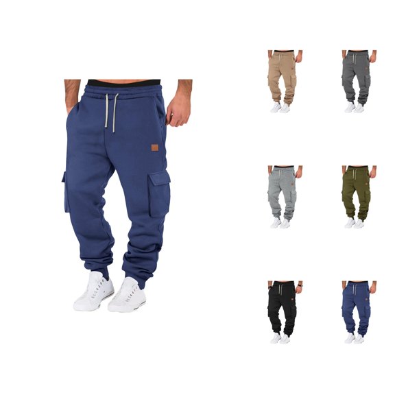 Mens Cargo Sweatpants 2026 Fall Winter Trendy Drawstring Elastic Waist Cargo Jogging Sweatpants Trousers with Pockets