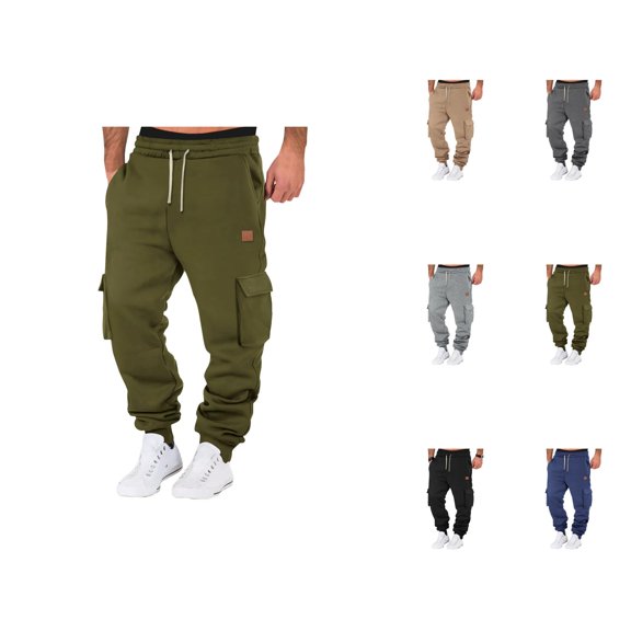 Mens Cargo Sweatpants 2026 Fall Winter Trendy Drawstring Elastic Waist Cargo Jogging Sweatpants Trousers with Pockets
