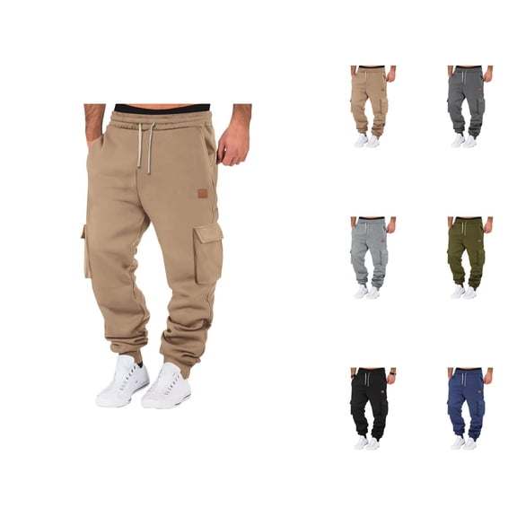 Mens Cargo Sweatpants 2026 Fall Winter Trendy Drawstring Elastic Waist Cargo Jogging Sweatpants Trousers with Pockets