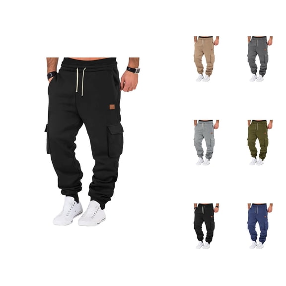 Mens Cargo Sweatpants 2026 Fall Winter Trendy Drawstring Elastic Waist Cargo Jogging Sweatpants Trousers with Pockets