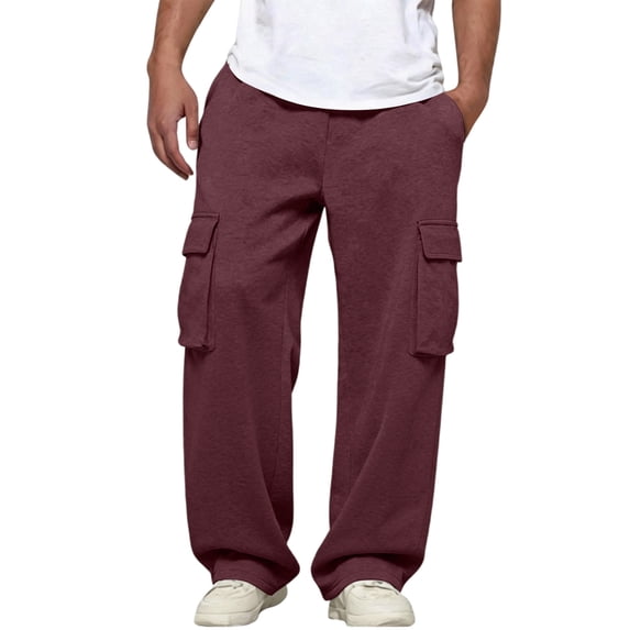 Mens Cargo Sweatpants Baggy Fit Thick Cotton Heavyweight Fleece Blend Fleece with Adjustable Ankle Drawstring Wine 3XL