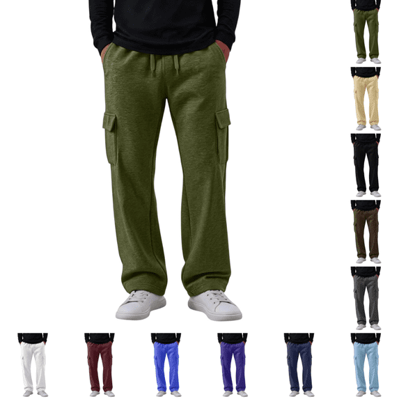 Mens Cargo Sweatpants Casual Fashion Drawstring Waist Sweatpants with Pockets Relaxed Fit Wide Leg Sweatpants for Lounging or Outdoor Army Green M