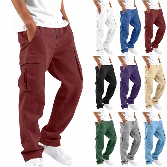 Mens Cargo Sweatpants Casual Joggers Cotton Sweatpants | Drawstring Elastic Waist Multi Pockets Loose Straight Athletic Pants