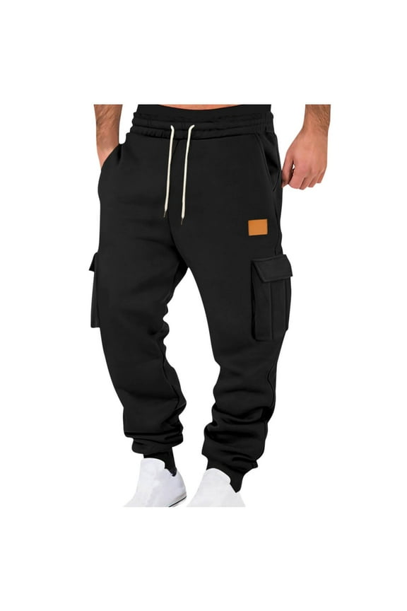 Mens Cargo Sweatpants Casual Solid Color Joggers Pants Workout Athletic Elastic Waist Track Pants with Pockets, Black, 3XL