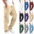 thumbnail image 1 of Mens Cargo Sweatpants Drawstring Casual Hiking Pants Straight Athletic Trousers Cotton Loose Straight Sweatpants for Men, 1 of 8