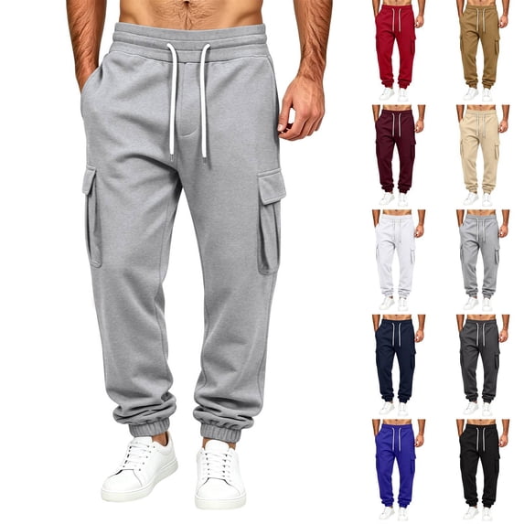 Mens Cargo Sweatpants Heavyweight Fleece Lined Joggers for Men Slim Fit,Cotton, Drawstring Elastic Waist,5 Pockets,Tapered,Track Bottoms,Straight, Sweat Pant,Soft,Daily Wear.