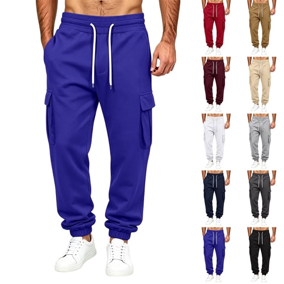 Mens Cargo Sweatpants Heavyweight Fleece Lined Joggers for Men Slim Fit,Cotton, Drawstring Elastic Waist,5 Pockets,Tapered,Track Bottoms,Straight, Sweat Pant,Soft,Daily Wear.
