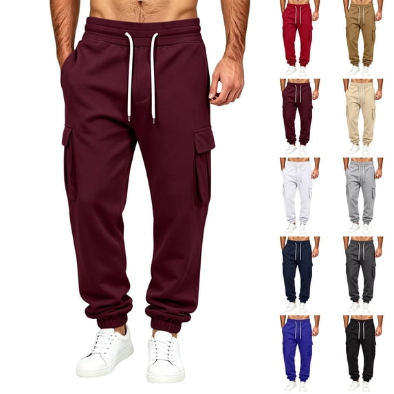 Mens Cargo Sweatpants Heavyweight Fleece Lined Joggers for Men Slim Fit,Cotton, Drawstring Elastic Waist,5 Pockets,Tapered,Track Bottoms,Straight, Sweat Pant,Soft,Daily Wear.