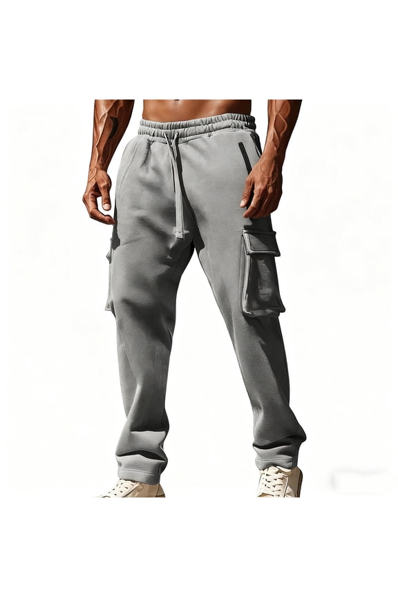 Mens Cargo Sweatpants Open Bottom Wide Leg Baggy Sweat Pants Elastic Waist Straight Athletic Joggers Multi Pockets