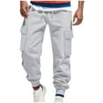 thumbnail image 1 of Mens Cargo Sweatpants with Multi Pockets Drawstring Elastic Waist Cinched Bottom Joggers Outdoors Hiking Pants (M, Gray), 1 of 7