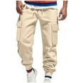 thumbnail image 1 of Mens Cargo Sweatpants with Multi Pockets Drawstring Elastic Waist Cinched Bottom Joggers Outdoors Hiking Pants (XL, Khaki), 1 of 7