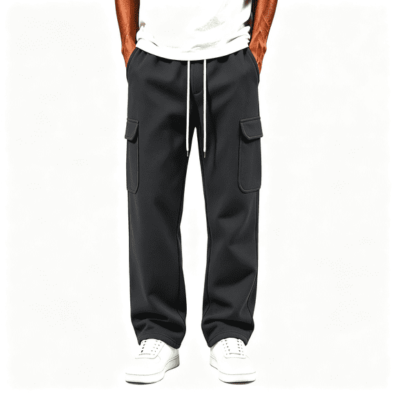 Mens Cargo Sweatpants with Multiple Pockets Casual Fashion Elastic Waist Drawstring Relaxed Fit Wide Leg Joggers Dark Gray
