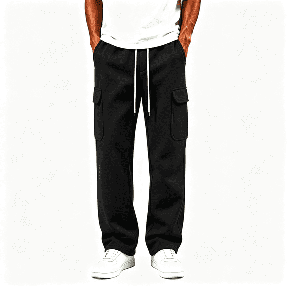 Mens Cargo Sweatpants with Multiple Pockets Relaxed Fit Fashion Casual Elastic Waist Drawstring Wide Leg Joggers Black 3XL