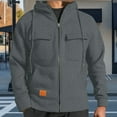thumbnail image 1 of Mens Cargo Sweatshirt Jackets with Multi Pockets Drawstring Full Zip Up Hoodie Outdoors Hiking Sports Coats (M, Gray), 1 of 7
