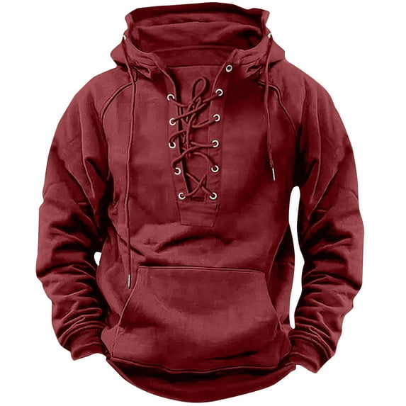 Mens Cargo Sweatshirts with Drawstring, Hoodies for Men Fall Outdoor Waterproof Hooded Long Sleeve Pullover with Pockets S-3XL