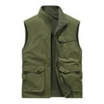 thumbnail image 1 of Mens Cargo Utility Safari Vest Fleece Lined Waistcoat Jacket Stand Collar Warm Body Warmer Multi Pocket Hunting Hiking Sleeveless Jacket Fuzzy Vest Coats Outwear, 1 of 4