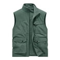thumbnail image 1 of Mens Cargo Utility Safari Vest Fleece Lined Waistcoat Jacket Stand Collar Warm Body Warmer Multi Pocket Hunting Hiking Sleeveless Jacket Fuzzy Vest Coats Outwear, 1 of 7