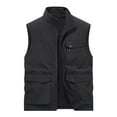 thumbnail image 1 of Mens Cargo Utility Safari Vest Fleece Lined Waistcoat Jacket Stand Collar Warm Body Warmer Multi Pocket Hunting Hiking Sleeveless Jacket Fuzzy Vest Coats Outwear, 1 of 4