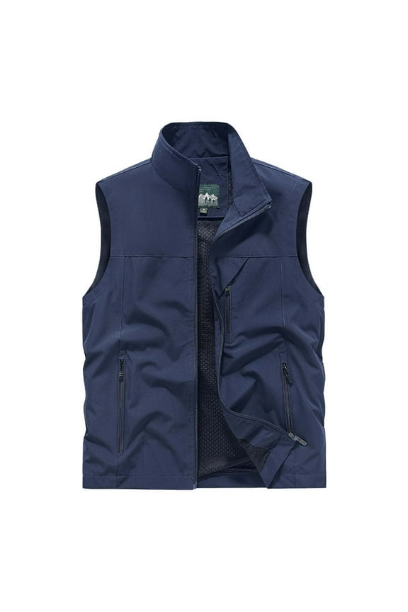 Mens Cargo Vest Sleeveless High Neck Lightweight Vest Jacket Casual Fishing Vest Golf Travel Outwear Sportwear Workout Tops for Men, Dark Blue (3X-Large)