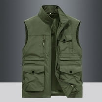 Mens Cargo Vests M-6XL Plus Size Sleeveless Full Zipper Up Jackets Casual Solid Multi Pockets Outdoor Work Fishing Outerwear Vest Coats