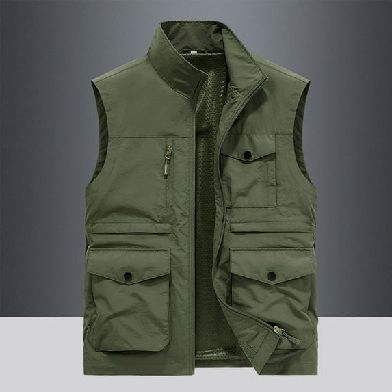 Mens Cargo Vests M-6XL Clearance Sale Plus Size Sleeveless Full Zipper Up Jackets Casual Solid Multi Pockets Outdoor Work Fishing Outerwear Vest Coats