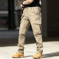 thumbnail image 1 of Mens Cargo Work Pants - Durable Ripstop Tactical Material, Water Resistant Breathable, 7 Multi Pockets, Outdoor Hiking & Construction Pants Khaki L, 1 of 6