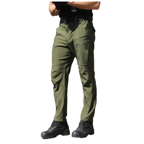 Mens Cargo Work Pants Fleece Durable Resistant Lightweight Hiking Workout Cargo Joggers Relaxed Fit Stretch Waist Sweatpants (L, Army Green)