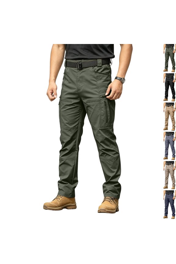 Mens Cargo Work Pants Ripstop Tactical with 10 Pockets Outdoor Water Resistant Hiking Construction Army Green M