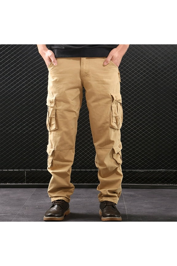 Mens Cargo Work Pants Windproof and Waterproof Outdoor Hiking Climbing Long Trousers Multi Pockets Khaki 32