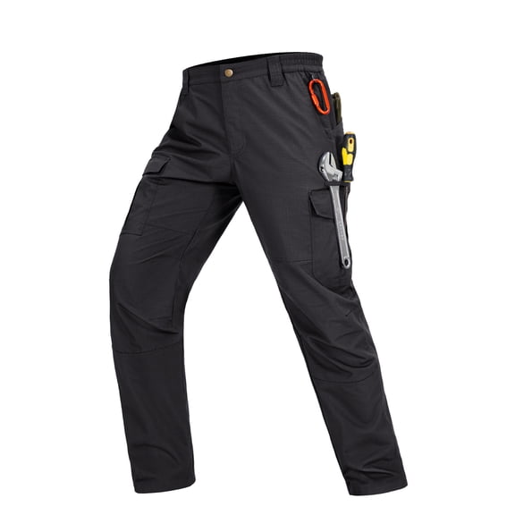 Lavenicole Men's Cargo Tactical Pants with Elastic Waist, Outdoor Hiking Pants, Black 30W×30L