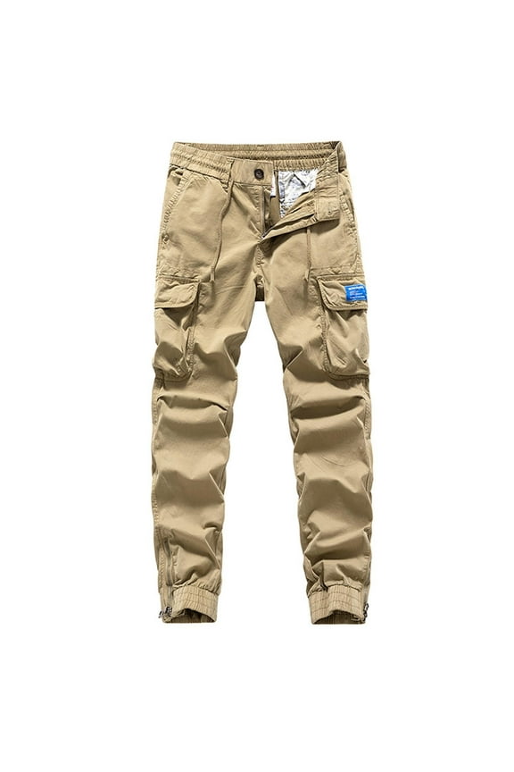 Mens Cargo Work Pants with Multi Pockets Trendy Distressed Patchwork Outdoor Trousers Retro Lazy Style Hiking Pants