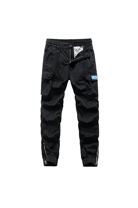 Mens Cargo Work Pants with Multi Pockets Trendy Distressed Patchwork Outdoor Trousers Retro Lazy Style Hiking Pants