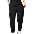 thumbnail image 1 of Mens Cargo Work Trousers Lightweight Cotton Casual Jogger Elastic Waist Drawstring Outdoor Pants with Pockets Black L, 1 of 3