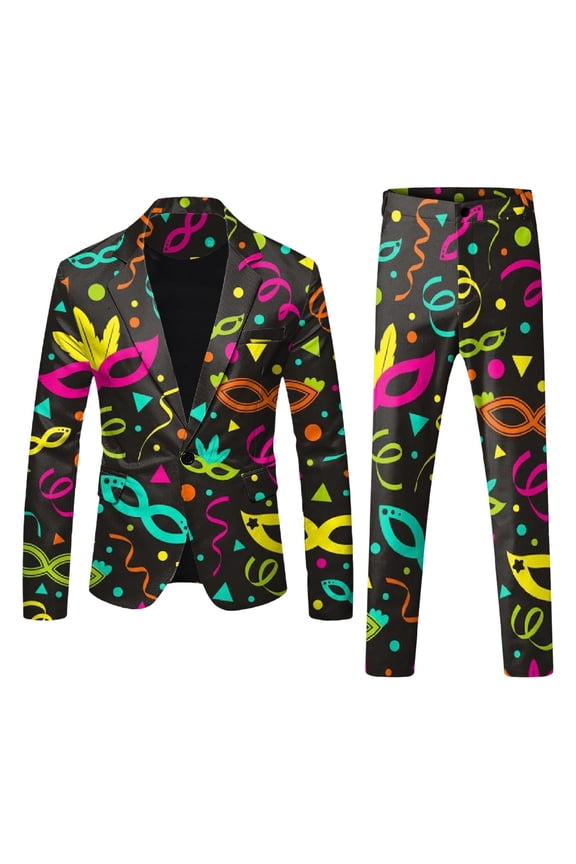 Mens Carnival 3D Digital Printed Suit Set Light Business Suit Jacket Trousers Set