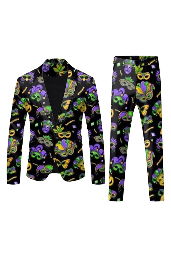 Mens Carnival 3D Digital Printed Suit Set Light Business Suit Jacket Trousers Set