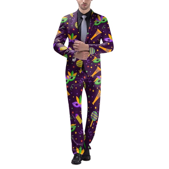 Mens Carnival 3D Digital Printed Suit Set Light Business Suit Jacket Trousers Set