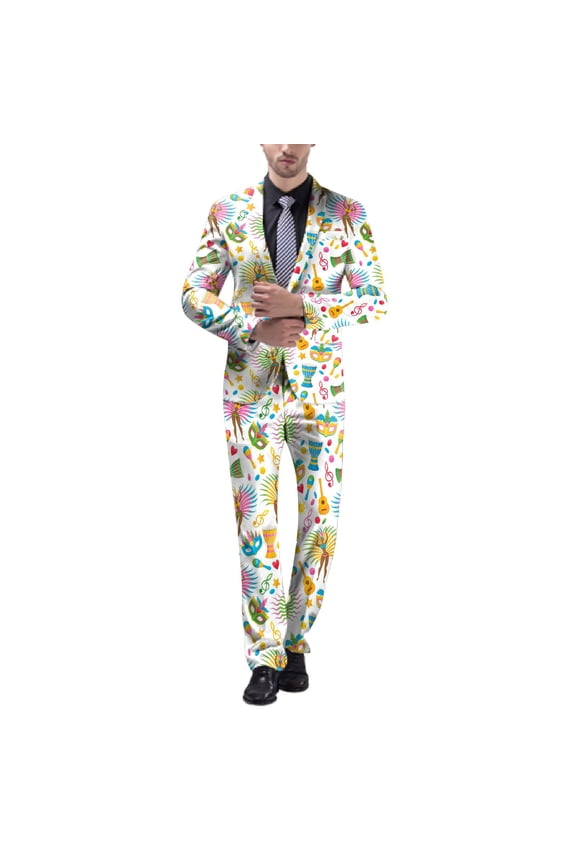 Mens Carnival 3D Digital Printed Suit Set Light Business Suit Jacket Trousers Set