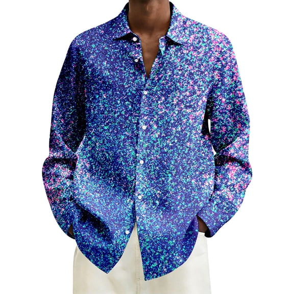 Mens Carnival Casual Long Sleeve Button Down Shirt Hawaiian Shirt for Men - Festive Holiday Party Wear for Carnival Celebrations