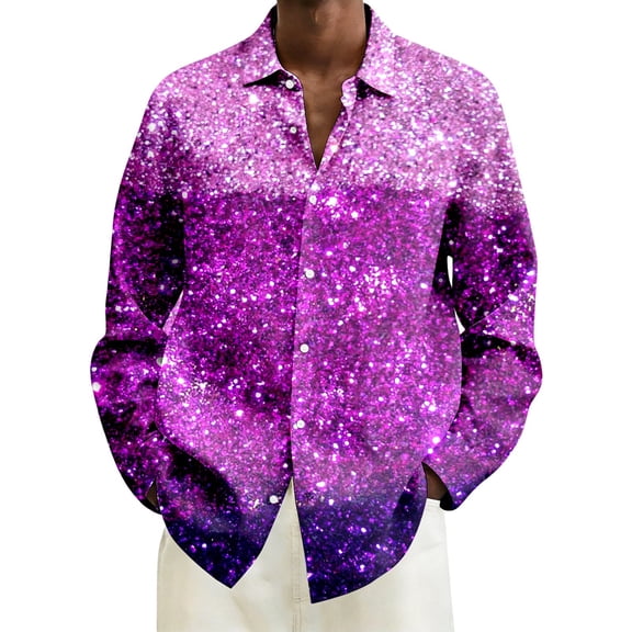 Mens Carnival Casual Long Sleeve Button Down Shirt Hawaiian Shirt for Men - Festive Holiday Party Wear for Carnival Celebrations