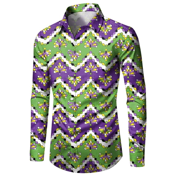 Mens Carnival Fashion Digital 3D Printed Long Sleeve Lapel Button Down Shirt Top