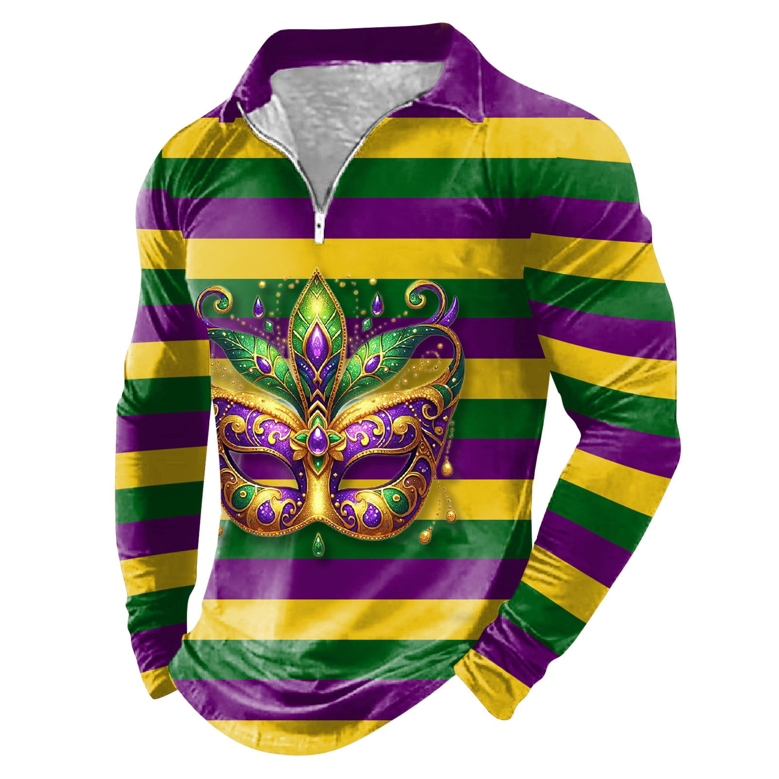 Mens Carnival Fashion Trend 3D Digital Printed Lapel Zip Up Long Sleeve