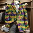 thumbnail image 1 of Mens Carnival Jacket Blazer Corduroy Mask Feather Print Slim Fit 2 Button Holiday Mar-di Gras Party Business Office Sport Coat, 1 of 5