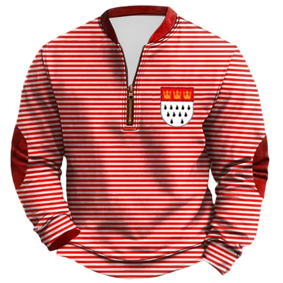 Mens Carnival Print Half Zip Hoodless Sweatshirt Pullover Long Sleeve Crewneck Streetwear Top Clothes