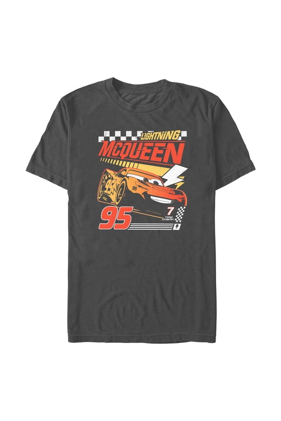 Mens Cars Distressed Checkered McQueen T Shirt