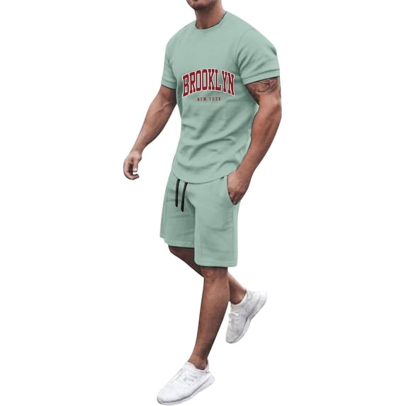 Mens Casual 2 Piece Outfits Hawaiian Summer Crew Neck Sport Shorts Set Graphic Print Muscle Shorts Tracksuit Set With Pockets