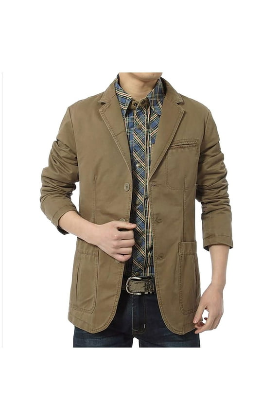 Mens Casual 3-Buttons Stripe Lined Cotton Twill Suit Blazer Jacket Slim Fit Lightweight Formal Business Sport Coat