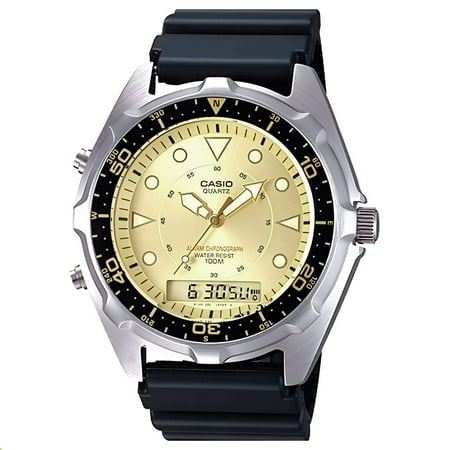 Mens Casual Ana-Digi Sports Watch With Gold Dial, Black Resin Strap